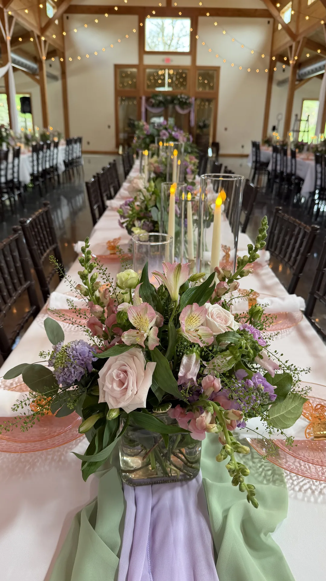 Bridal bouquet detail on a decorated table