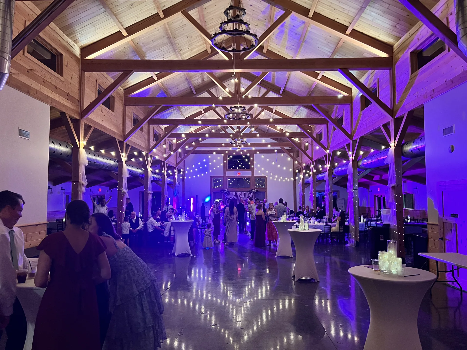 Evening dancing under string lights at Lilac Hill